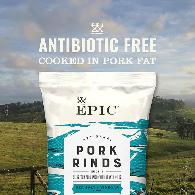 EPIC Sea Salt and Vinegar Pork Rinds, Keto Friendly, Protein Snacks, 2.5 oz (Pack of 4)
