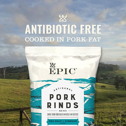 EPIC Sea Salt and Vinegar Pork Rinds, Keto Friendly, Protein Snacks, 2.5 oz (Pack of 4)