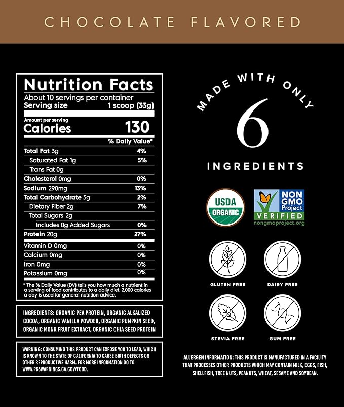 Truvani Vegan Pea Protein Powder | Chocolate | 20g Organic Plant Based Protein | 10 Servings | Keto | Gluten & Dairy Free | Low Carb | No Added Sugar