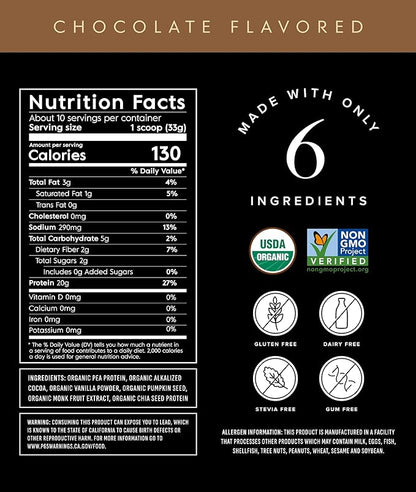 Truvani Vegan Pea Protein Powder | Chocolate | 20g Organic Plant Based Protein | 10 Servings | Keto | Gluten & Dairy Free | Low Carb | No Added Sugar