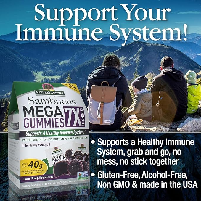 Nature's Answer Sambucus Mega Gummies | 7x More Elderberry Concentration | Alcohol-Free, Gluten-Free, Gelatin-Free, Vegan, Non-GMO & No Preservatives | 30ct Gummies