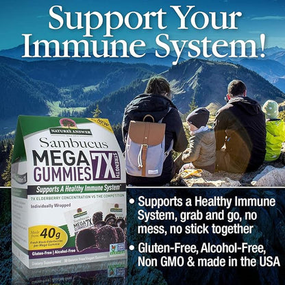 Nature's Answer Sambucus Mega Gummies | 7x More Elderberry Concentration | Alcohol-Free, Gluten-Free, Gelatin-Free, Vegan, Non-GMO & No Preservatives | 30ct Gummies