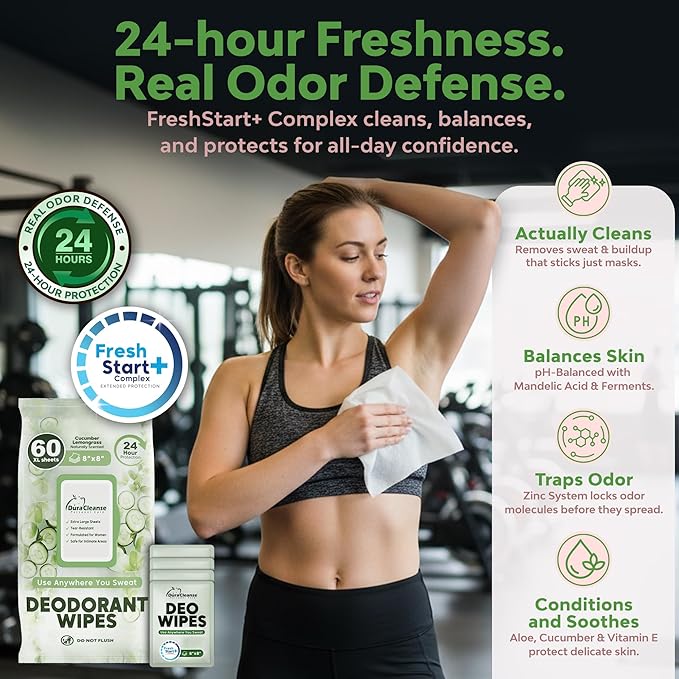 Deodorant Wipes for Women - Freshening Body Towelettes for Post-Workout, Travel, and Daily Deodorizing - On-the-Go Fresh Scent Cleansing Wipes, 240 Count (4 Pack)