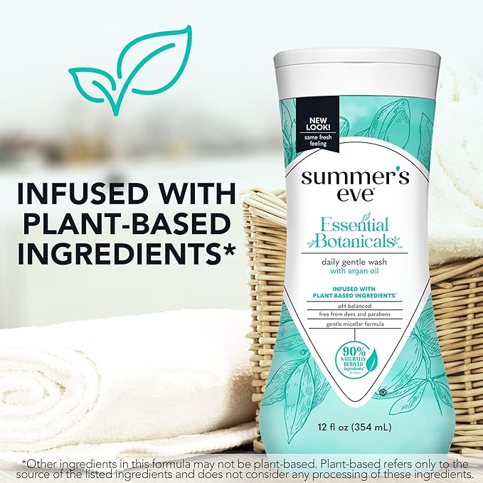 Summer's Eve Essential Botanicals All-Over Daily Feminine Wash with Argan Oil, Gentle pH-Balanced Body Wash for Women, Removes Vaginal Odor and Refreshes, 12 Fl Oz (Pack of 2)