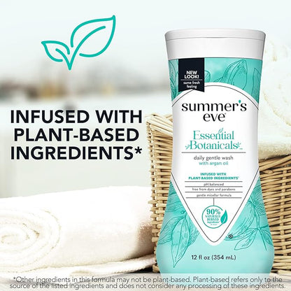 Summer's Eve Essential Botanicals All-Over Daily Feminine Wash with Argan Oil, Gentle pH-Balanced Body Wash for Women, Removes Vaginal Odor and Refreshes, 12 Fl Oz (Pack of 2)