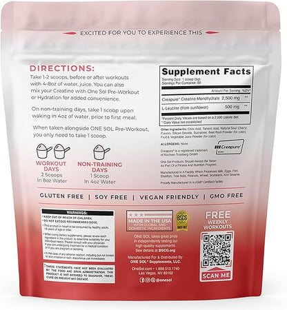 One Sol Creatine for Women, All Natural Women’s Creatine Powder w Creapure & Leucine, Increase Lean Muscle Mass, Reduce Recovery Time, Promotes Brain & Bone Health (Sour Cherry, 60 Servings)