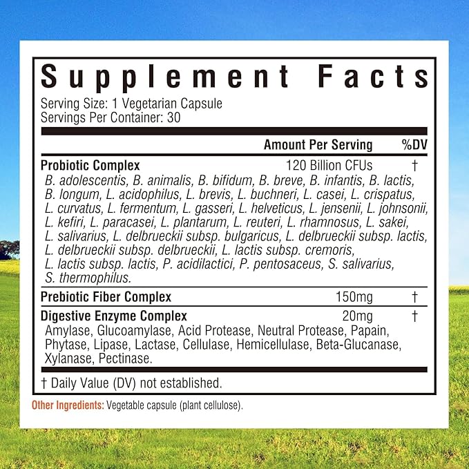 Innate Vitality Probiotics 120 Billion CFUs for Men & Women, 34 Strains with Prebiotics & Digestive Enzymes, Immune & Digestive Health, Delayed Release, Shelf Stable, 30 Vegan Capsules