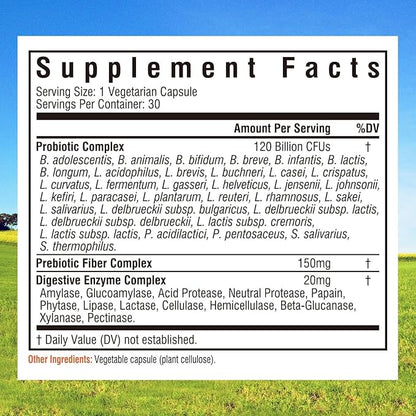 Innate Vitality Probiotics 120 Billion CFUs for Men & Women, 34 Strains with Prebiotics & Digestive Enzymes, Immune & Digestive Health, Delayed Release, Shelf Stable, 30 Vegan Capsules