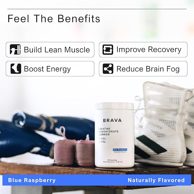 Brava Creatine Gummies | 5g Lab-Verified Creatine Monohydrate Gummies for Men & Women | Every Batch Third-Party Tested | Vegan, Gluten-Free | Blue Raspberry (150 Gummies)
