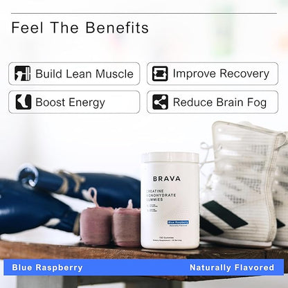 Brava Creatine Gummies | 5g Lab-Verified Creatine Monohydrate Gummies for Men & Women | Every Batch Third-Party Tested | Vegan, Gluten-Free | Blue Raspberry (150 Gummies)