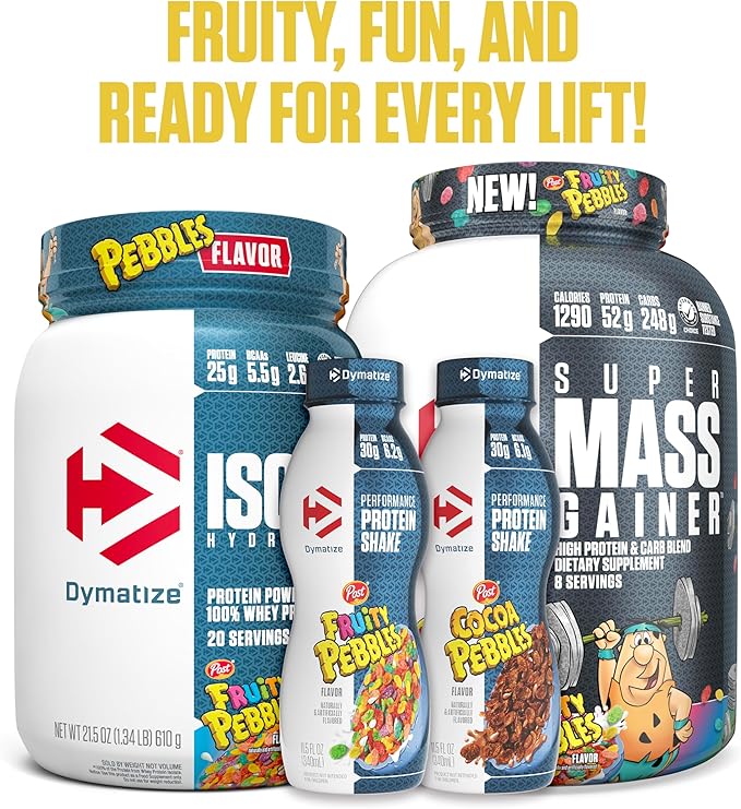 Dymatize x Fruity Pebbles ISO100 Whey Protein Powder Isolate, 25g of Protein, 20 Servings, 5.5g BCAAs, 120 Cal., Gluten Free, 1g Fat, 1g Sugar, 2g Carb