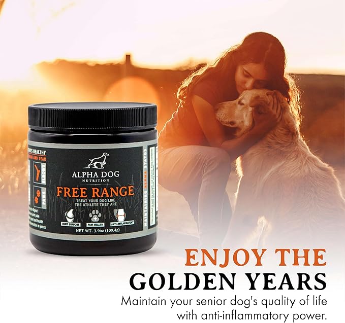 Alpha Dog Nutrition Free Range Dog Hip & Joint Supplement Powder with Glucosamine, Chondroitin, MSM - Hip & Joint Support for All Breeds