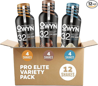 OWYN Only What You Need Pro Elite Protein Shake Variety Pack, 32g Protein, 0g Sugar, High Protein, Dairy Free, Gluten Free, Plant Based Protein Drink, 12 Count