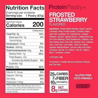 Legendary Foods 22g Protein Pastry 0g Added Sugar, Low Carb, Gluten Conscious, Keto Snack, Ideal for Glucose Management, Includes Whey Protein Isolate, 8 Pack Frosted Strawberry