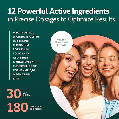 Inositol Plus Supplement for Women | Ovarian Health, Hormone Balance, Fertility, Ovulation | 40:1 Myo-Inositol D-Chiro & 12 Ingredients | Developed by Medical Doctor | 120 Capsules