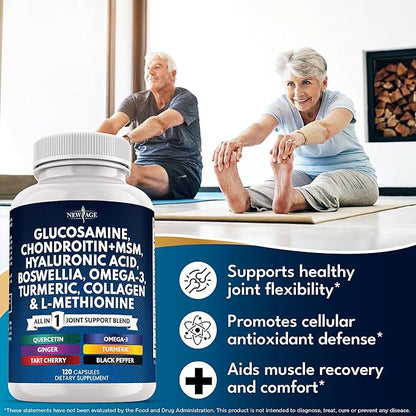 Glucosamine Chondroitin, MSM, Turmeric Curcumin, Collagen, Hyaluronic Acid, Omega 3 – Health Supplement for Men & Women – 360 Count