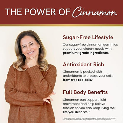 Sugar-Free Cinnamon Gummies 2000MG with Ceylon Cinnamon & Cassia Complex | Sugar-Free Lifestyle Supplement & Guilt-Free Apple Pie Flavor with Chromium | Vegan, Non-GMO, Gluten-Free | 60 Gummies
