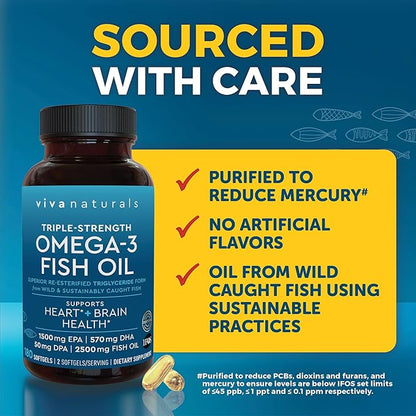 Triple Strength Fish Oil Omega 3 Supplements for Women and Men – 2500 mg High-Potency, Easy-to-Absorb Re-esterified Triglyceride Form, Pescatarian-Friendly DPA Omega 3 EPA DHA Supplement,180 Softgels
