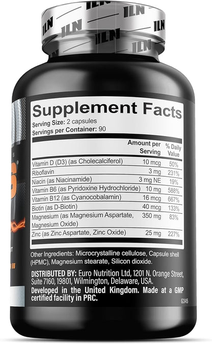 Iron Labs ZM6 - High Strength Zinc and Magnesium Supplement - 180 Vegetarian Capsules (3 Month Supply) - Super Enhanced Zinc Magnesium Aspartate and B6 Complex