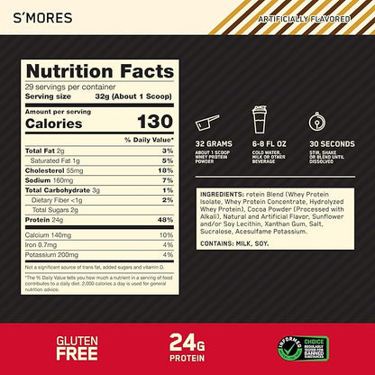 Optimum Nutrition New Flavor Gold Standard 100% Whey Protein Powder, S'Mores, 2 Pound (Pack of 1) (Packaging May Vary)
