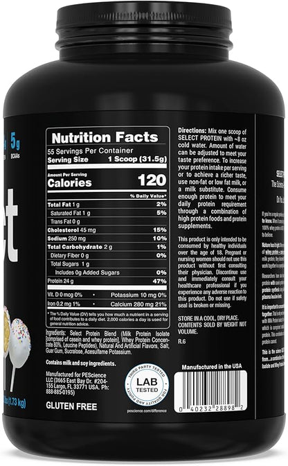 PEScience Select Protein Powder, Whey and Casein Blend, Lean Protein Powder for Women and Men, Low Calorie, Low Carb, Keto Friendly, Gluten Free, Cake Pop - 55 Servings
