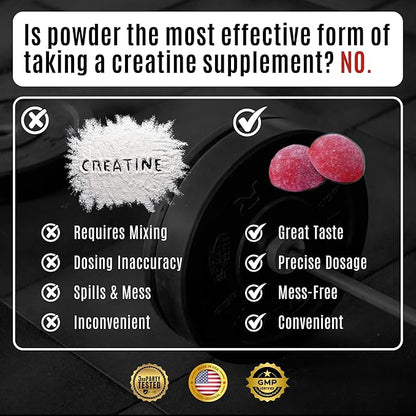 Ekkovision Creatine Monohydrate Gummies for Men and Women, Orange Citrus Flavor, Sugar Free Creatine Gummies for Pre Workout, Muscle Strength and Recovery, Vegan & Travel Friendly, 300 Ct, 60 Servings
