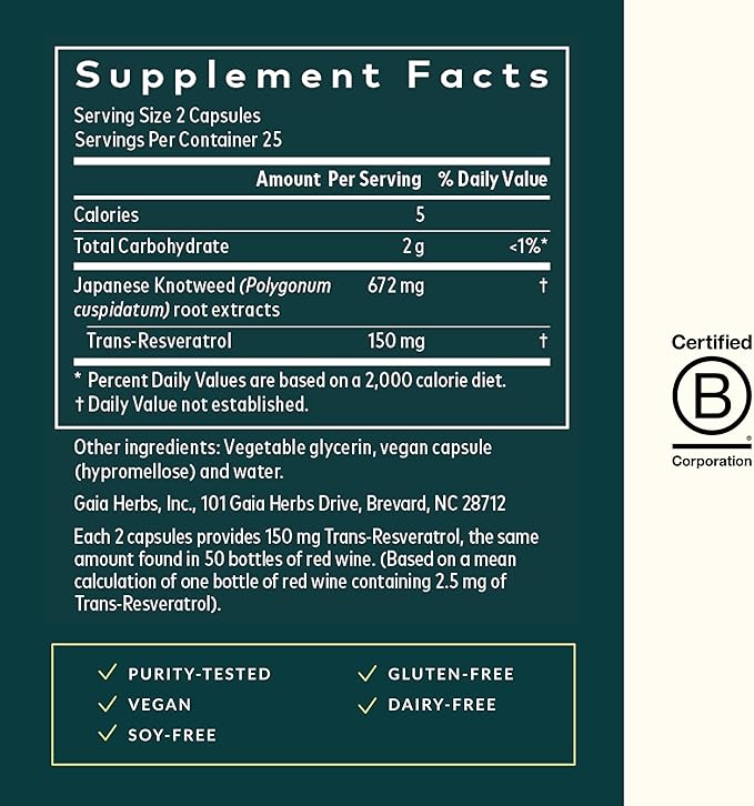 Gaia Herbs Resveratrol - Beauty & Radiance Antioxidant Support Supplement* - Made with Japanese Knotweed - Contains 150 mg Trans-Resveratrol per Serving - 50 Liquid Phyto-Capsules (25 Servings)