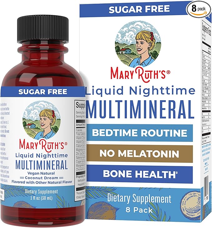 MaryRuth's Liquid Nighttime Multimineral Travel Pack | NO Melatonin | Bedtime Routine | Magnesium Citrate | Calcium | Zinc | Vitamin D3 | Vegan | Sugar Free | Gluten Free | 1 Oz | 8 Servings