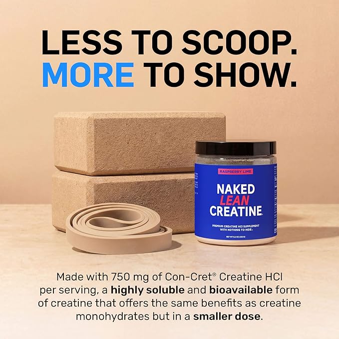 NAKED Lean Creatine HCl Powder - Raspberry Lime, Vegan, Non-GMO, Gluten-Free, No Fillers, Supports Muscle Growth & Strength - 68 Servings