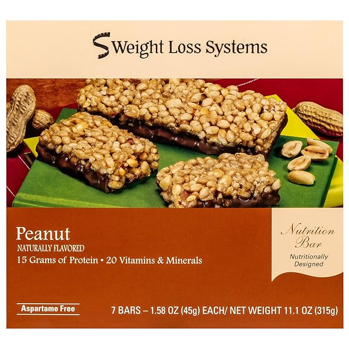 Weight Loss Systems Protein Bar - Crispy Peanut (7/Box) - High Protein and Fiber - Low Calorie - Kosher