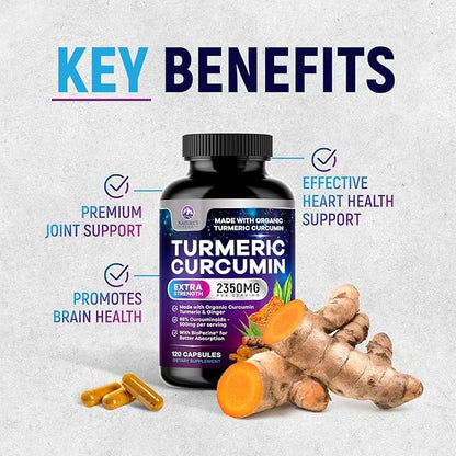 Turmeric Curcumin Supplement - 1750mg Organic Turmeric Per Serving - 95% Curcuminoids, Ginger & BioPerine Black Pepper for Best Absorption - Natural Vegan Joint Support, Bottled in USA - 360 Capsules