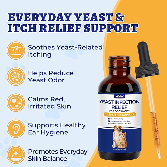 Wellix 120ml Yeast Infection Treatment for Dogs & Cats - Supports Itch,Allergy,Inflammation Relief & Immune Health - Natural Dog Ear Yeast Infection Treatment - Salmon Flavor