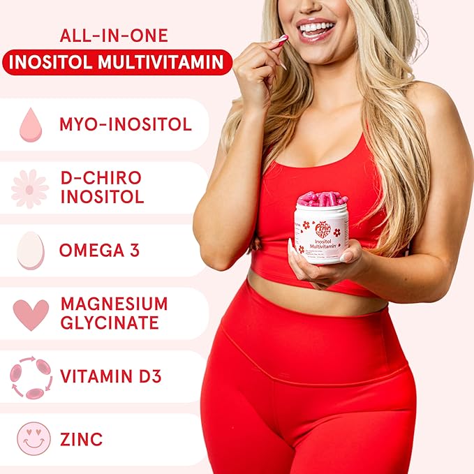 Peach Perfect Inositol Multivitamin – Myo-Inositol & D-Chiro 40:1 Blend, Omega-3, Vitamin D3, Magnesium, Zinc – Supports Women’s Health, Mood, Energy, Supplement – 30 SVG