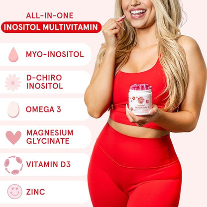 Peach Perfect Inositol Multivitamin – Myo-Inositol & D-Chiro 40:1 Blend, Omega-3, Vitamin D3, Magnesium, Zinc – Supports Women’s Health, Mood, Energy, Supplement – 30 SVG