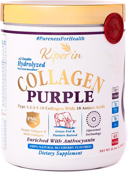Purple & Multi Collagen Peptides Protein Powder | Clinically Proven | Liposomal Technology & Anthocyanins, Advanced with 18 Amino Acids, High Absorption Formula, 40 Servings 20.3oz