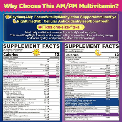 NEVISS 52-in-1 Methylated Multivitamin for Women Gummies with Iron, Omega-3, B6 B9 B12 for Day | Magnesium Glycinate, Calcium, Collagen for Night Renewal/Sleep, Womens 18 30 40 50 60 70+ AM PM Daily