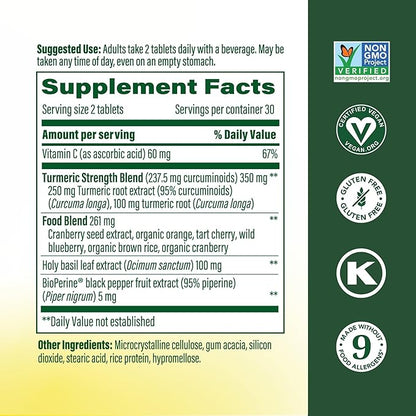 MegaFood Whole Body Minis Turmeric Curcumin Supplement - Turmeric Supplement With Black Pepper - 237 mg Curcuminoids Per Serving - Antioxidant & Immune Support - Vegan - 60 Mini Tablets, 30 Servings
