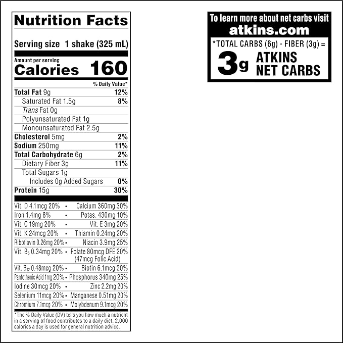 Atkins Café au Lait Iced Coffee Flavored High Protein Shake, Low Sugar and Low Carb, Keto Friendly, Ready to Drink Protein Drink, Gluten Free, 12 Count