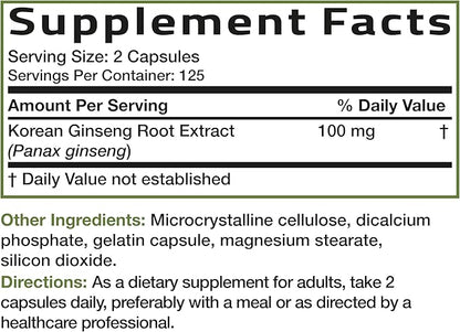 Bronson Korean Panax Ginseng Supports Energy, Endurance & Vitality + Memory and Mental Performance, 250 Capsules