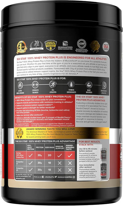 Whey Protein Powder + Immune Support | Six Star Whey Protein Plus | Whey Protein Isolate & Peptides + Muscle Builder | Lean Protein Powder for Muscle Gain & Recovery | Vanilla, 2 lbs