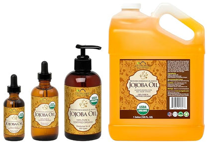 US Organic Jojoba Oil, USDA Certified Organic,100% Pure & Natural, Cold Pressed Virgin, Unrefined, Haxane Free, Sourced from Middle East Directly (Medium (4oz, 115ml))