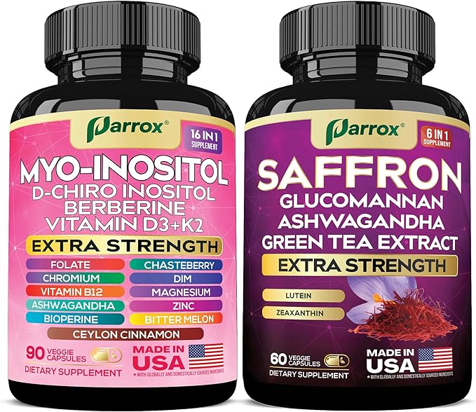 Myo-Inositol + Saffron – Hormonal Balance & Metabolic Support with D-Chiro, DIM, Berberine & Ashwagandha + 6-in-1 Saffron Blend with Lutein, Zeaxanthin, Green Tea & Glucomannan