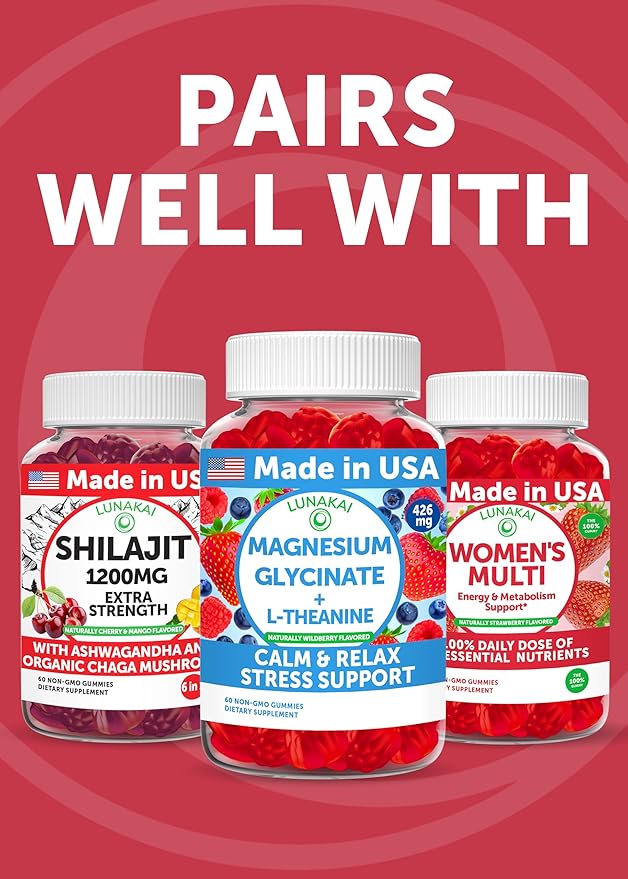Lunakai USA Made KSM-66 Ashwagandha Gummies for Women & Men – Daily Vegan Supplement for Stress, Mood & Sleep Support, 60ct