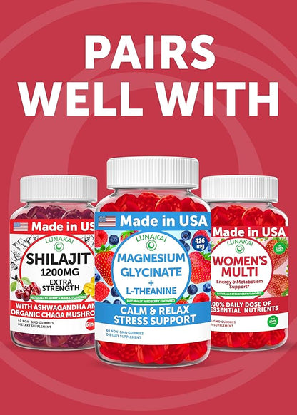 Lunakai USA Made KSM-66 Ashwagandha Gummies for Women & Men – Daily Vegan Supplement for Stress, Mood & Sleep Support, 60ct