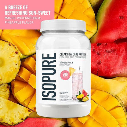 Isopure Clear Whey Isolate Protein Powder, Lactose Free, Gluten Free, Naturally Flavored, Tropical Punch, 20g Protein Per Serving, 1.9 Lbs, 36 Servings (Packaging May Vary)