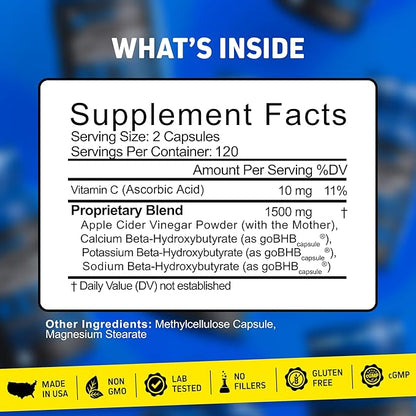 Herbtonics Apple Cider Vinegar + Keto BHB Capsules | GLP-1 Support for Appetite, Cravings & Weight Management | Metabolism Support with Satiety Support | 240 Capsules - 4 Month Supply