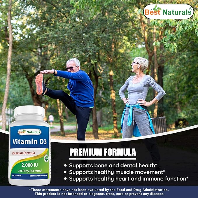 Best Naturals Vitamin D3 2000 IU (50 mcg) - 100 Tablets - 100 Days Supply - Helps Support Immune Health, Strong Bones and Teeth, & Muscle Function (100 Count (Pack of 3))