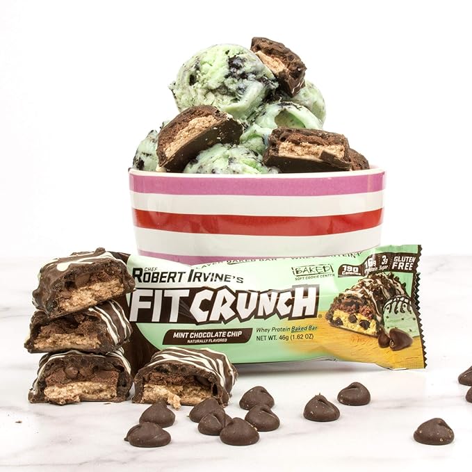 FITCRUNCH Snack Size Protein Bars, 6-Layer Baked Bar, 3g of Sugar, Gluten Free & Soft Cake Core (9 Bars, Mint Chocolate Chip)