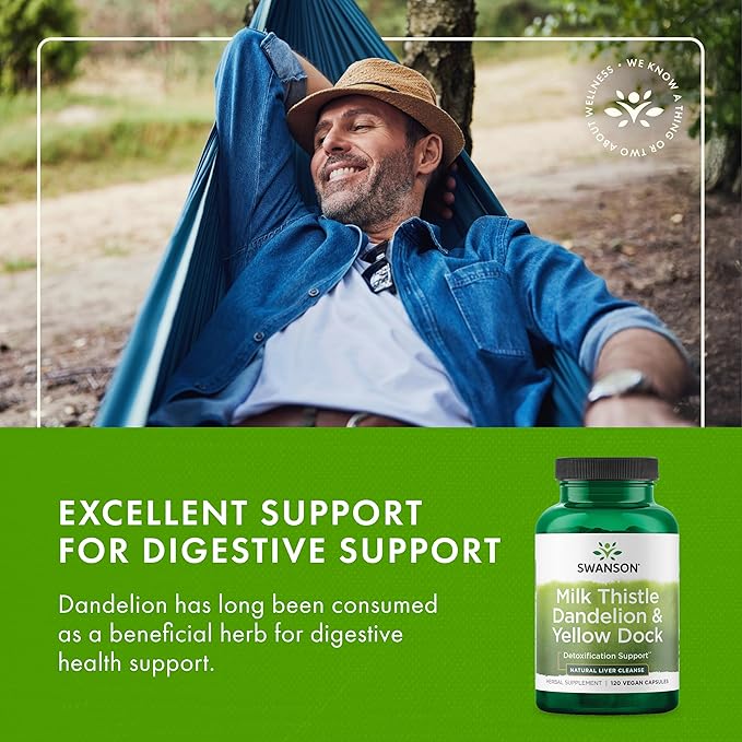 Swanson Milk Thistle, Dandelion & Yellow Dock - Herbal Liver Support Supplement - Natural Supplement Helping to Maintain Overall Health & Wellbeing - (120 Capsules) (2 Pack)
