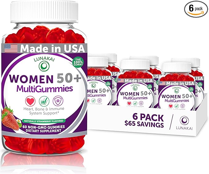 Lunakai USA Made 50 Plus Women's Multivitamin Gummies - Delicious Formula Enhanced with Essential Vitamins & Minerals for Health & Vitality - 6 Pack